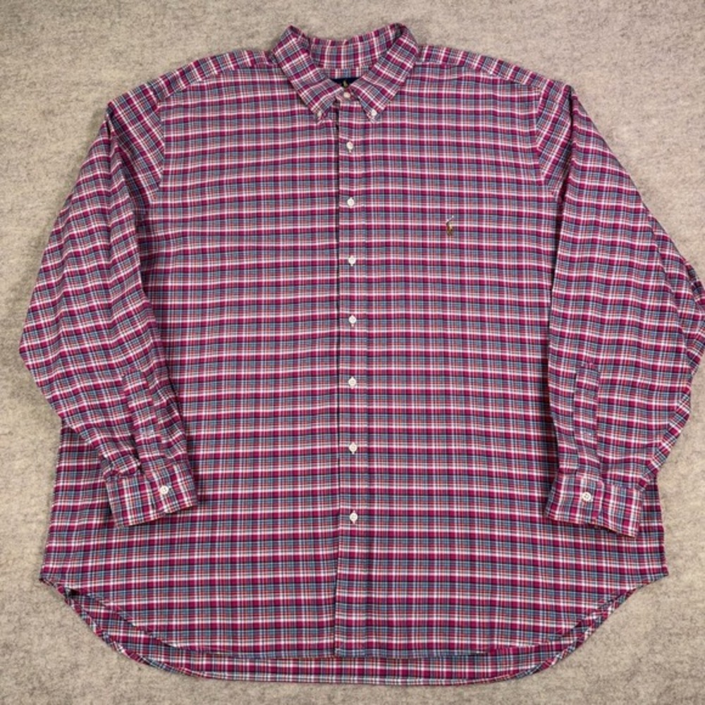 Polo Ralph Lauren Shirt Mens 3XB Pink Plaid Oxford Button Down Flesh Pony Preppy
